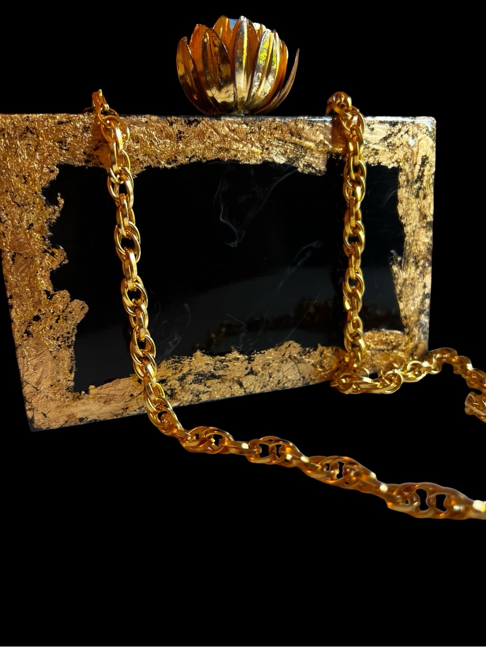 Stunning Be Chic Midnight Lotus Gold-Leaf Clutch